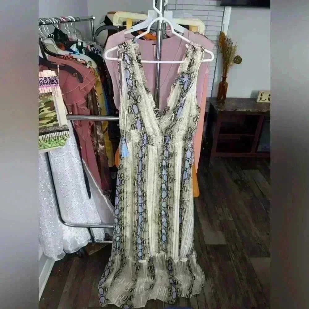 Fit and Flare Snake Skin Print Maxi Dress